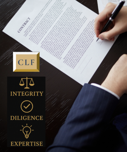 Person signing CLF document showing core values of "integrity, diligence, and expertise"